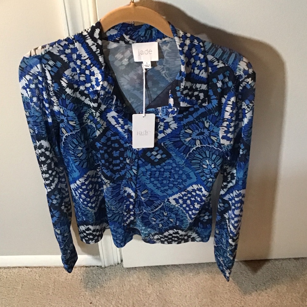 Johnny Was Women's Blue Patterned Button Down Shirt NWT. Boho